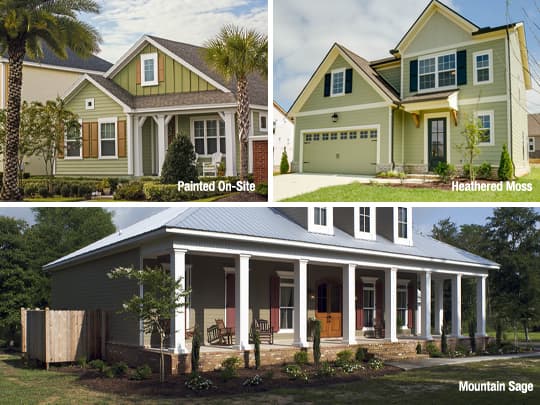 Green houses with shutters